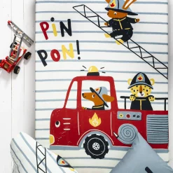 Bedlinnenset Kids|Bedlinnenset Kids<Colombine des petits Bedlinnen voor kinderen met brandweermotieven, in katoen hemelsblauw