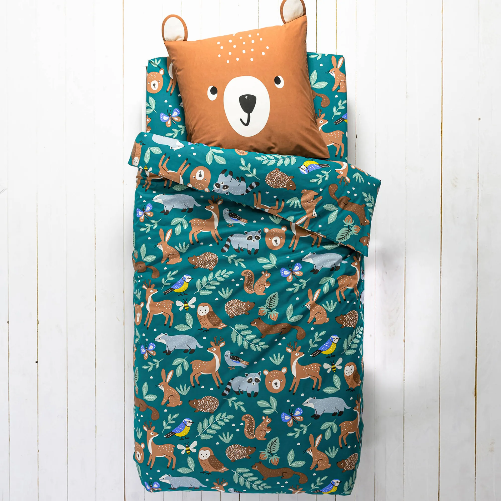 Bedlinnenset Kids|Bedlinnenset Kids<Colombine des petits Bedlinnen voor kinderen met knuffelbeer motief in biologisch katoen, eco-verantwoord groen