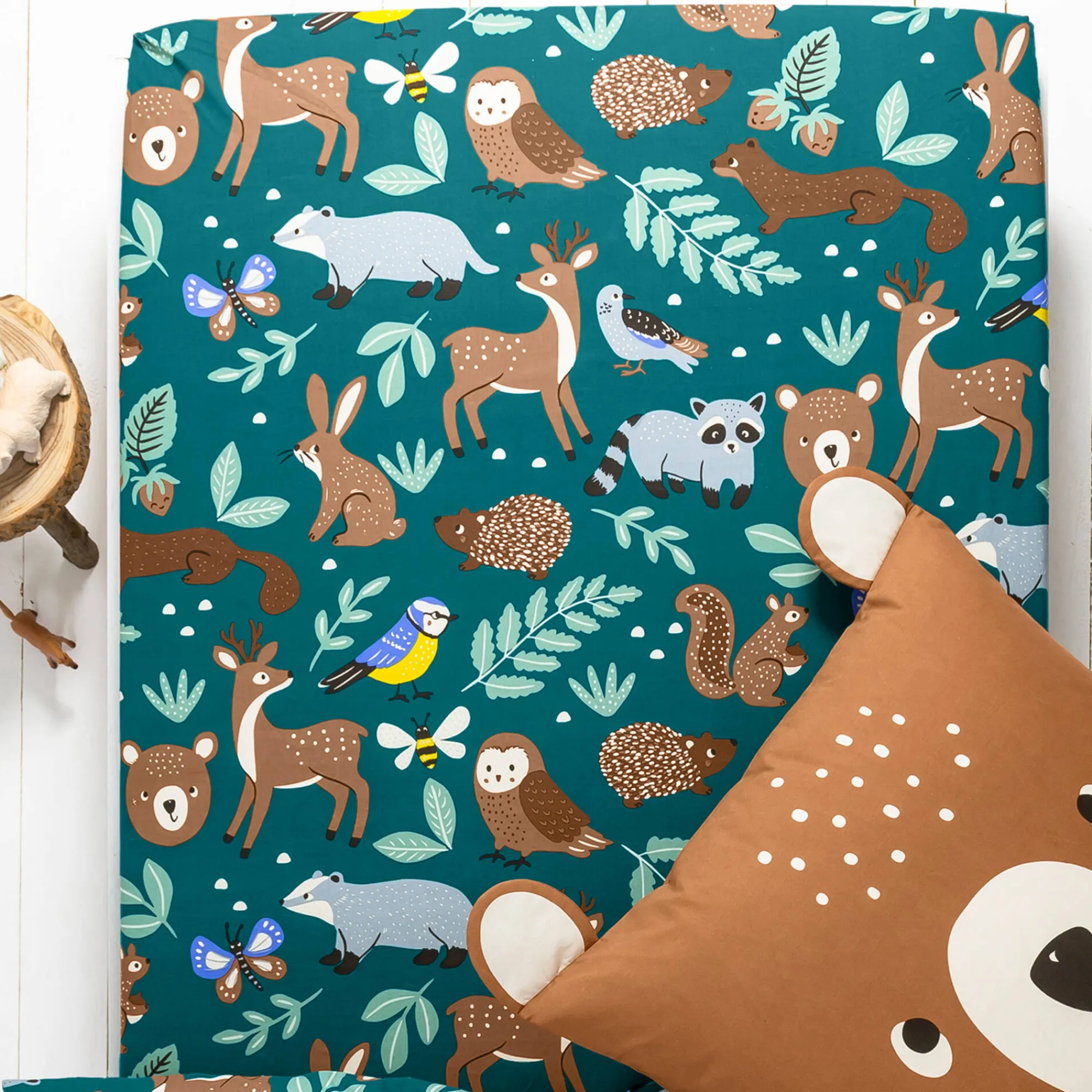 Bedlinnenset Kids|Bedlinnenset Kids<Colombine des petits Bedlinnen voor kinderen met knuffelbeer motief in biologisch katoen, eco-verantwoord groen