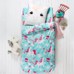 Bedlinnenset Kids|Bedlinnenset Kids<Colombine des petits Bedlinnen voor kinderen met Eenhoornmotief in biologisch katoen, eco-verantwoord blauw