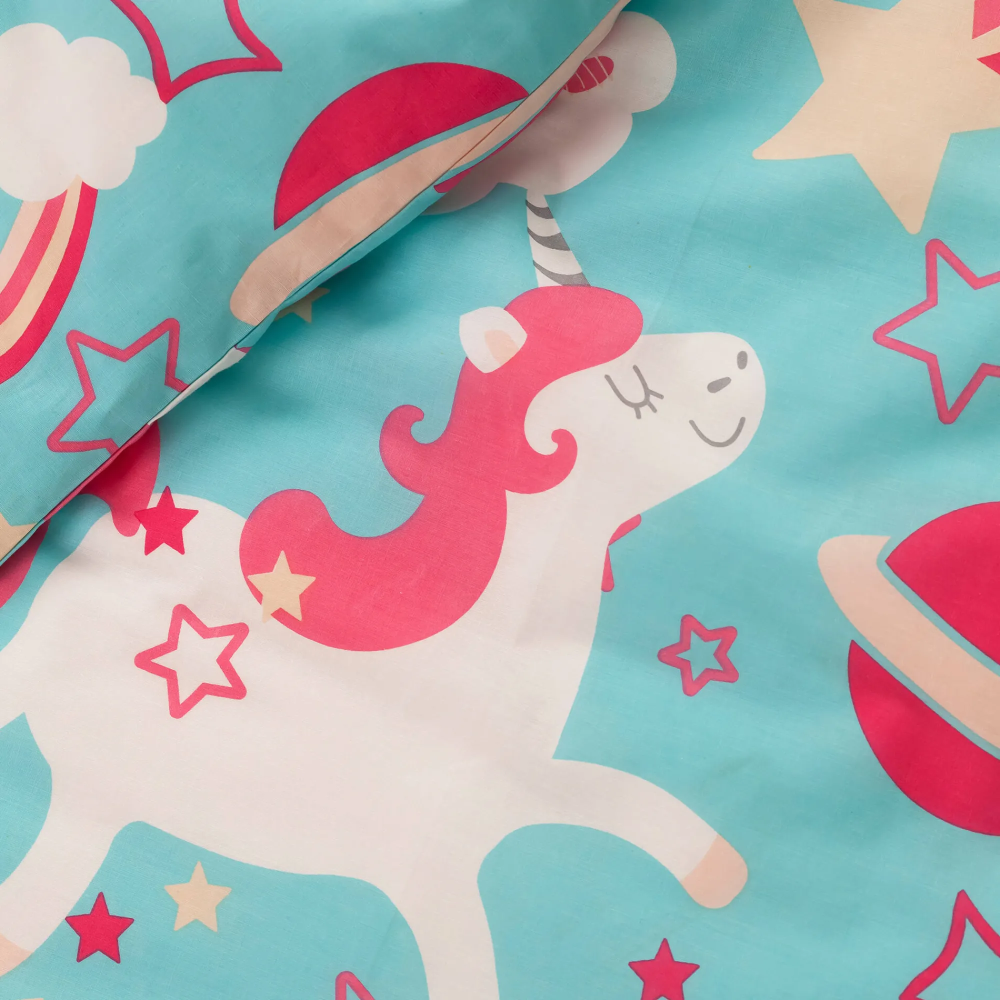 Bedlinnenset Kids|Bedlinnenset Kids<Colombine des petits Bedlinnen voor kinderen met Eenhoornmotief in biologisch katoen, eco-verantwoord blauw