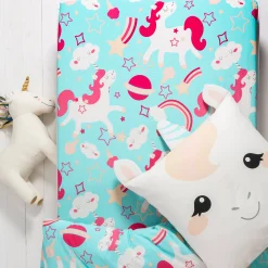 Bedlinnenset Kids|Bedlinnenset Kids<Colombine des petits Bedlinnen voor kinderen met Eenhoornmotief in biologisch katoen, eco-verantwoord blauw