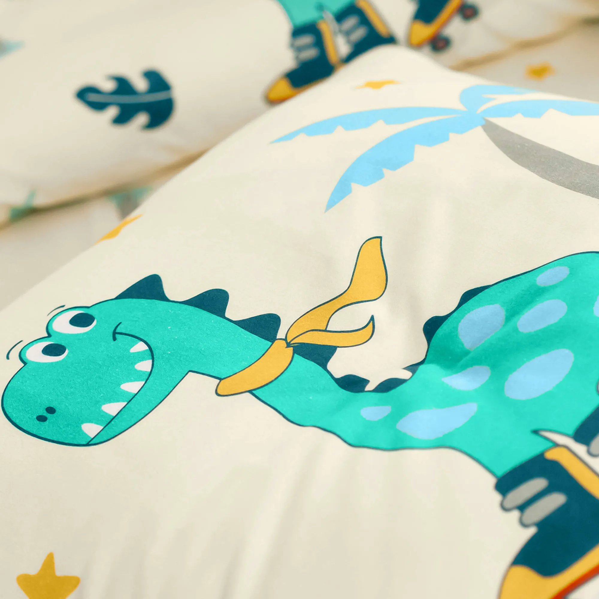 Bedlinnenset Kids|Bedlinnenset Kids<Colombine des petits Bedlinnen voor kinderen met skatemotieven, Dinoroul, 1 persoon - katoen wit