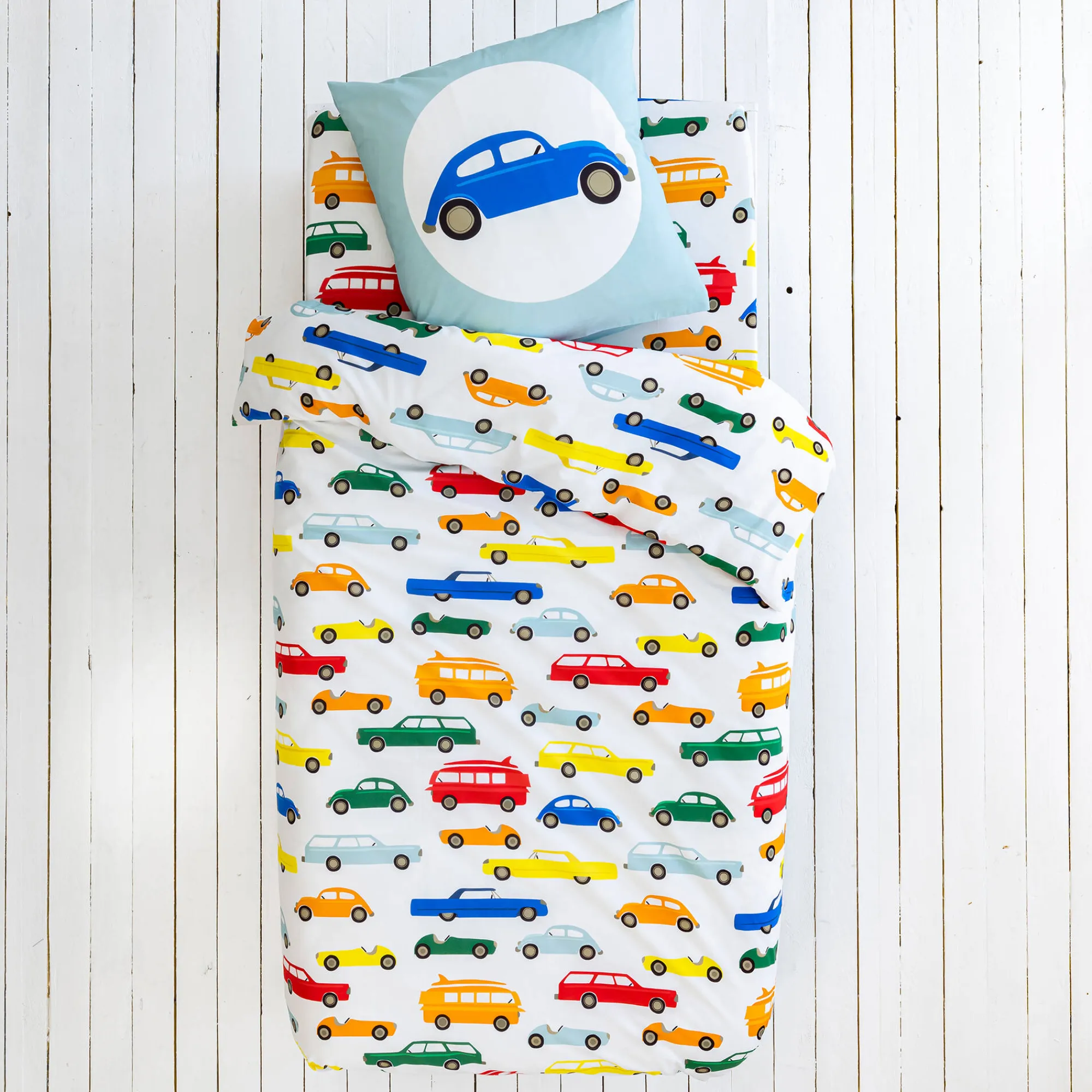 Bedlinnenset Kids|Bedlinnenset Kids<Colombine des petits Bedlinnen voor kinderen Vroum, katoen - autoprint wit