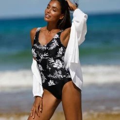 Badmode|Badmode<Blancheporte Bedrukt badpak Tabika - tankini-effect zwart / beige