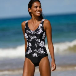 Badmode|Badmode<Blancheporte Bedrukt badpak Tabika - tankini-effect zwart / beige