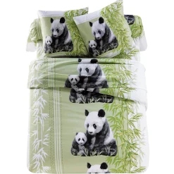 Fantasie Bedlinnen|Vlak Laken<Blancheporte Bedrukt bedlinnen Pandas in polykatoen groen