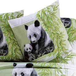 Fantasie Bedlinnen|Vlak Laken<Blancheporte Bedrukt bedlinnen Pandas in polykatoen groen