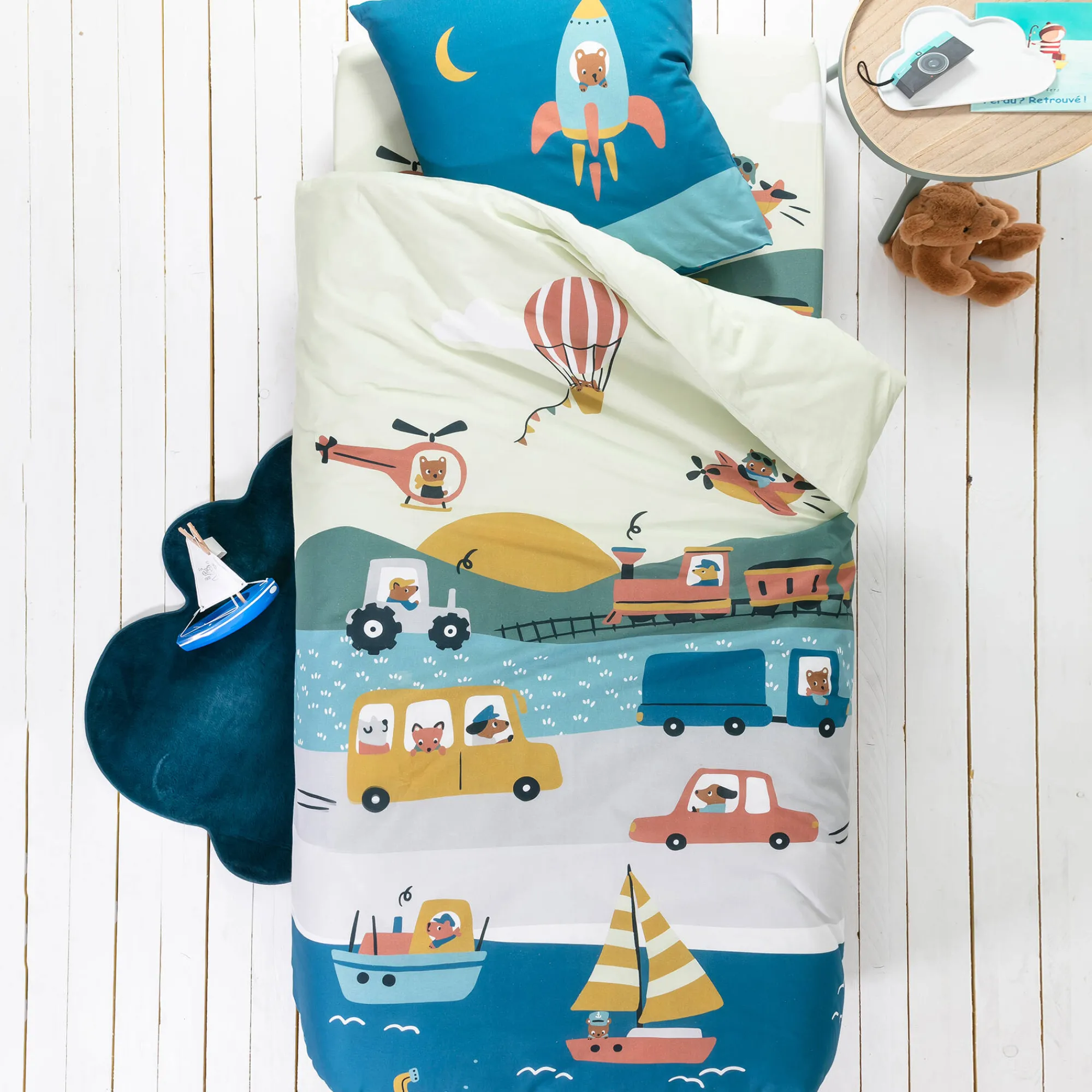 Bedlinnenset Kids|Bedlinnenset Kids<Colombine des petits Bedrukt bedlinnen voor kinderen Trafic, 1 persoon - katoen beige