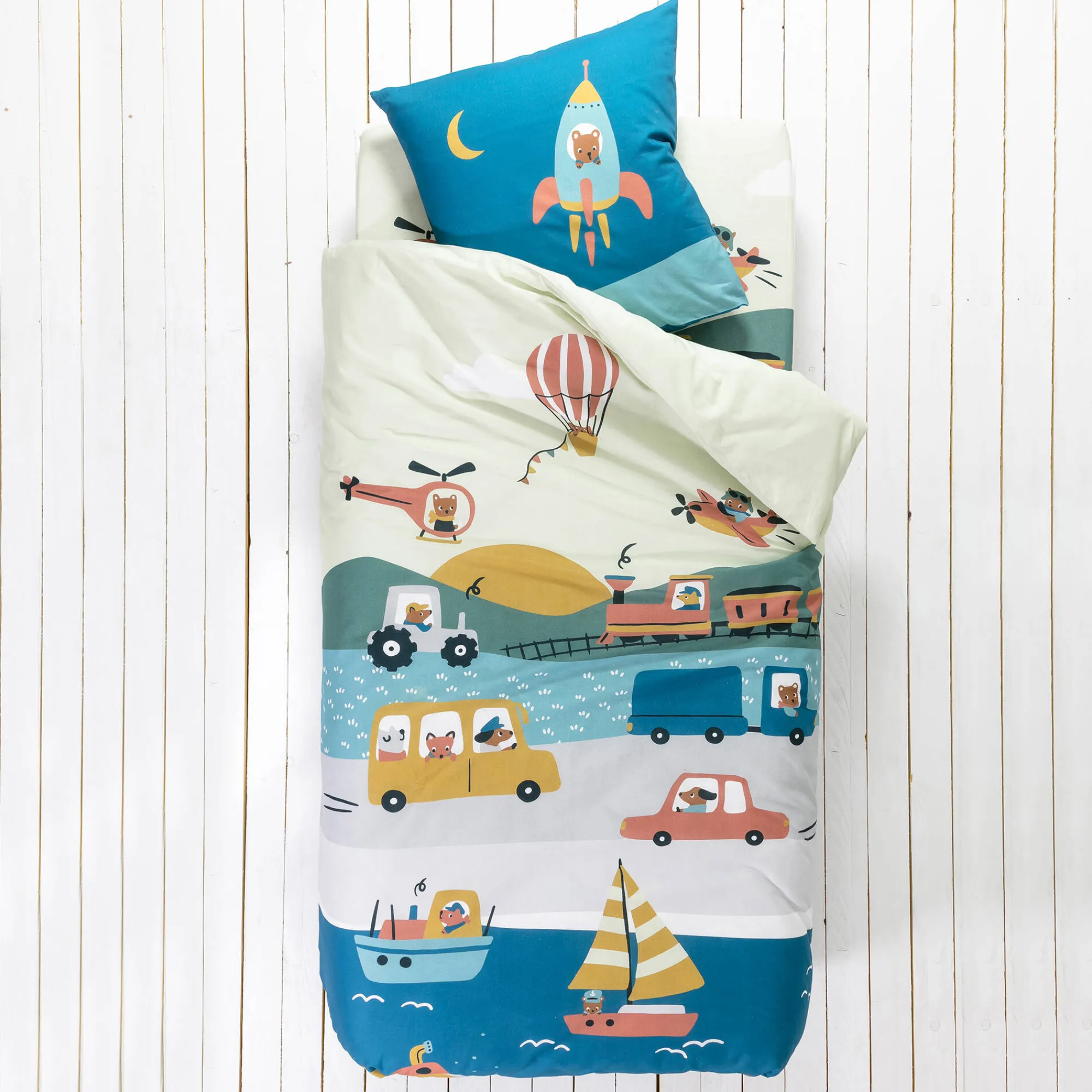 Bedlinnenset Kids|Bedlinnenset Kids<Colombine des petits Bedrukt bedlinnen voor kinderen Trafic, 1 persoon - katoen beige