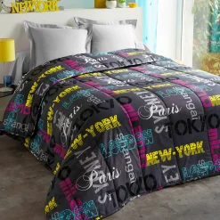 Kids Dekbed|Dekbed<Blancheporte Bedrukt dekbed in katoen Capitales 200g/m2 zwart