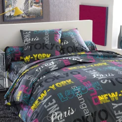 Kids Dekbed|Dekbed<Blancheporte Bedrukt dekbed in katoen Capitales 200g/m2 zwart