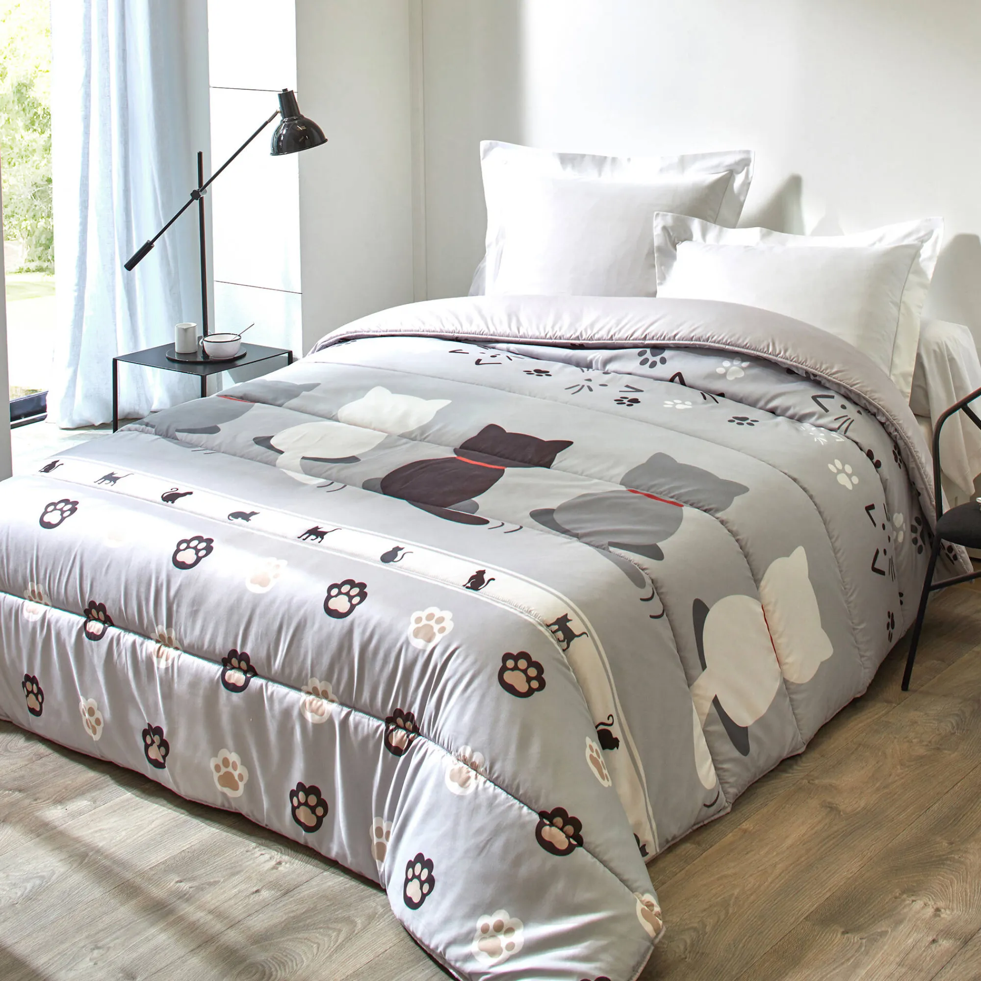 Dekbed<Blancheporte Bedrukt dekbed in microvezel Chat 400g/m2 wit