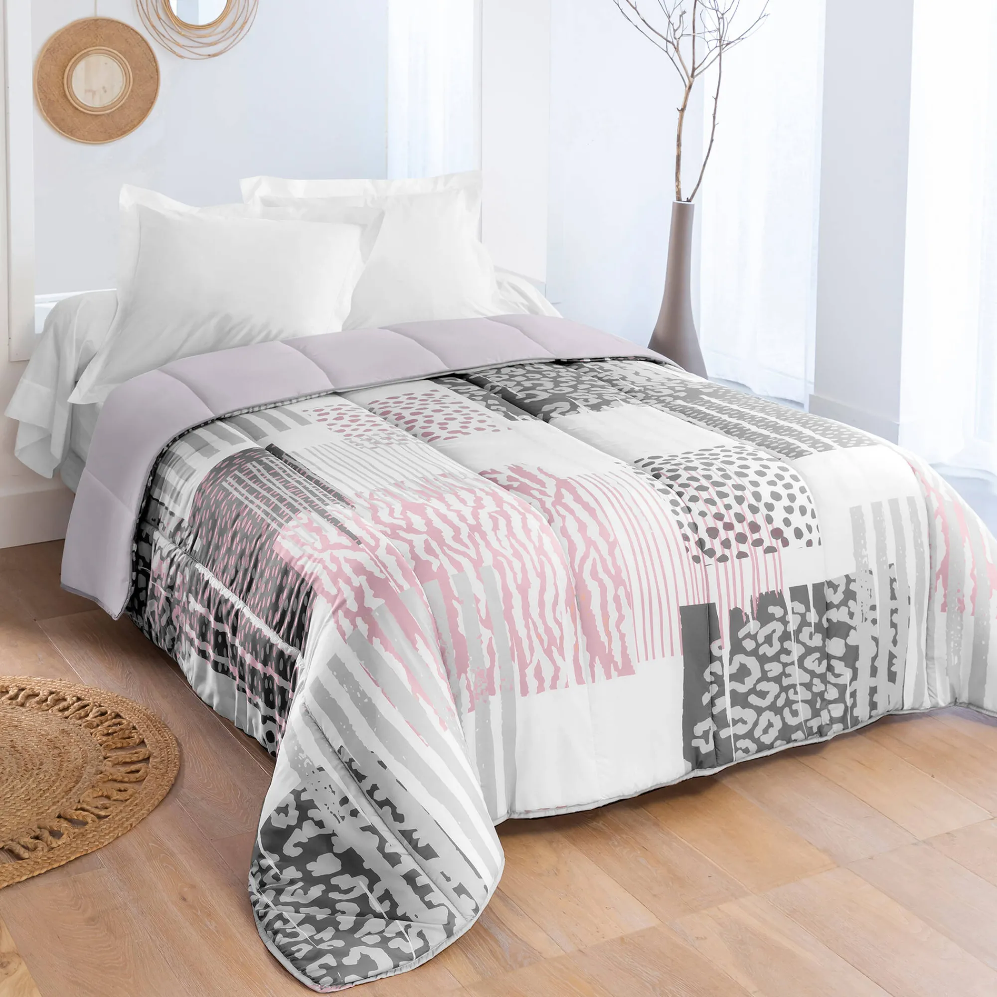 Dekbed<Blancheporte Bedrukt dekbed in microvezel, Savane - 200g/m2 grijs
