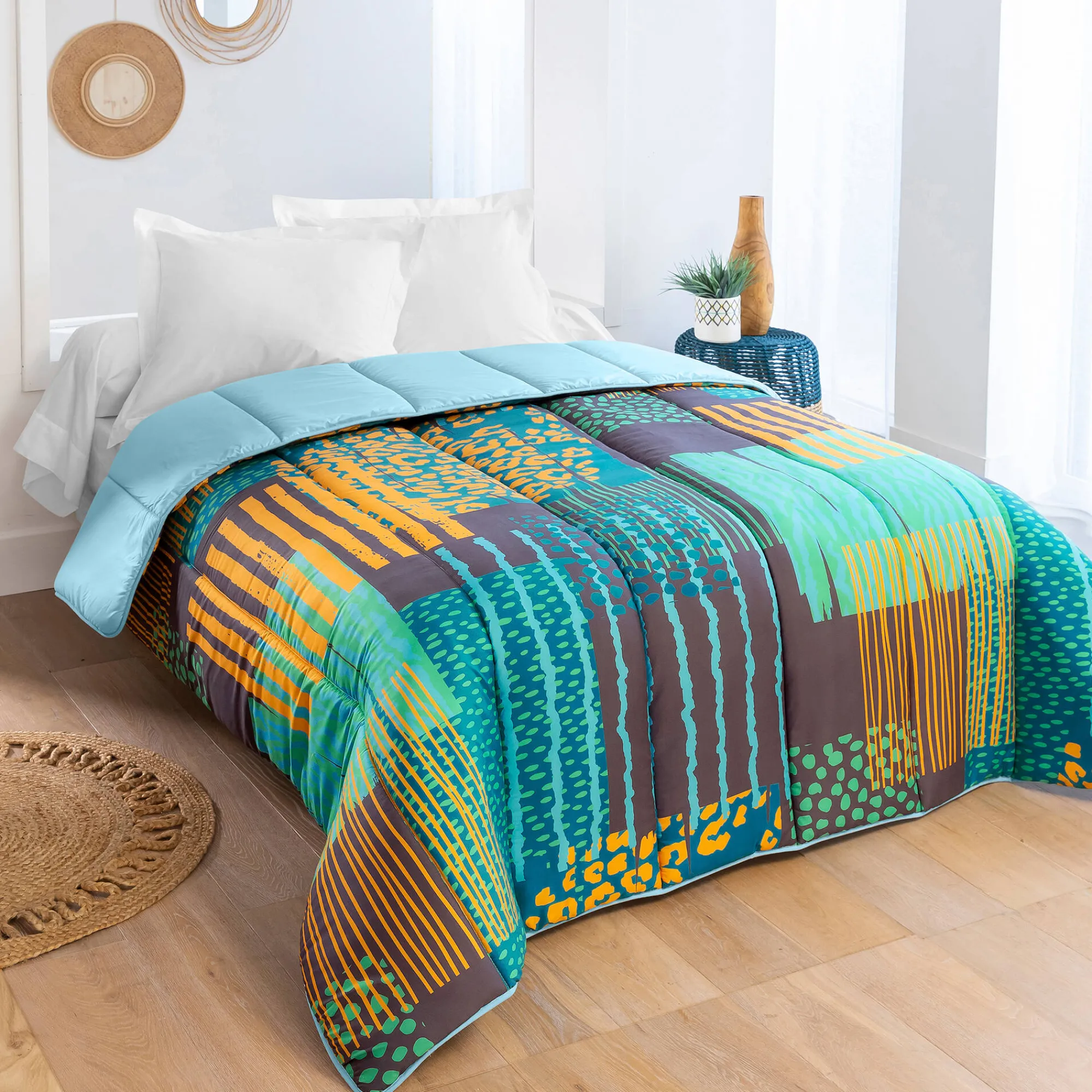 Dekbed<Blancheporte Bedrukt dekbed in microvezel, Savane - 400g/m2 smaragd