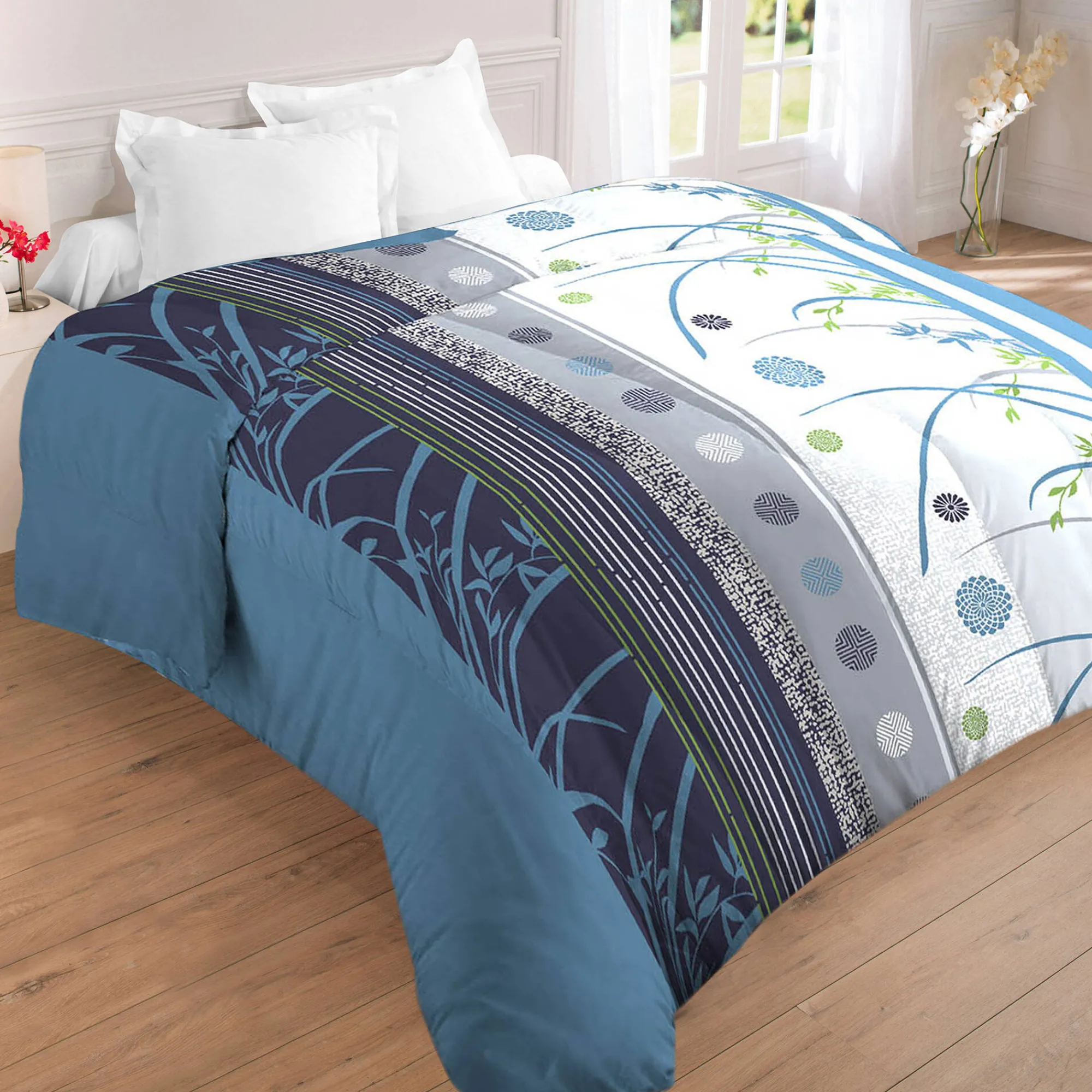 Dekbed<Blancheporte Bedrukt dekbed in microvezel Floral 200 g/m2 blauw
