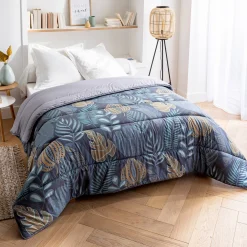 Dekbed<Blancheporte Bedrukt dekbed in microvezel Feuilles 400g/m2 eendenblauw / honing