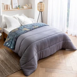 Dekbed<Blancheporte Bedrukt dekbed in microvezel Feuilles 400g/m2 eendenblauw / honing