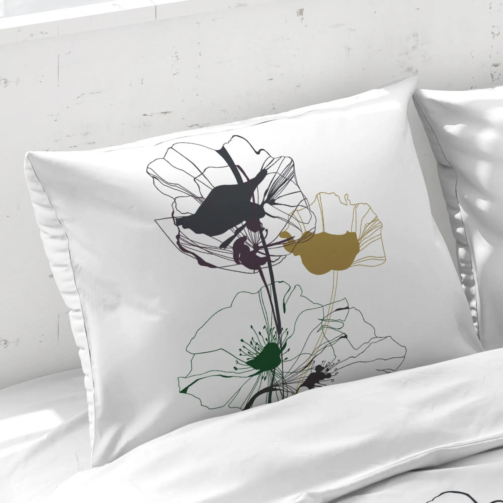 Delige Bedlinnenset|Kussensloop<Blancheporte Bedrukt katoenen Poppy beddengoed wit