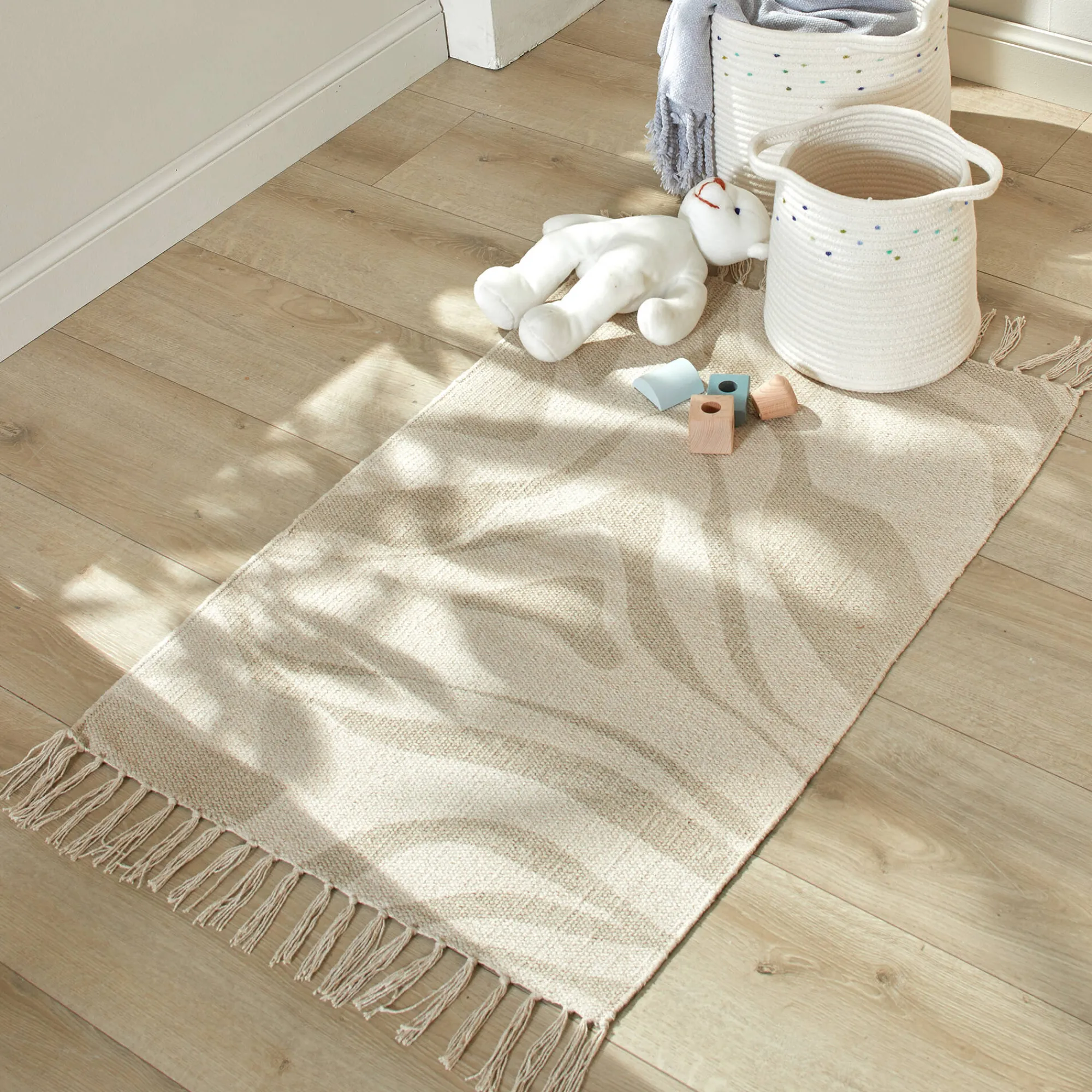 Tapijt|Kinderdecoratie<Blancheporte Bedrukt tapijt Evald van zuiver katoen naturel