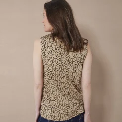 T-Shirt En Topje<Blancheporte Bedrukt topje met brede bandjes beige / zwart