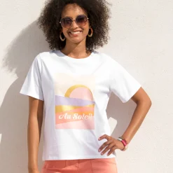 T-Shirt En Topje<Blancheporte Bedrukt T-shirt, loose volume wit / perzik