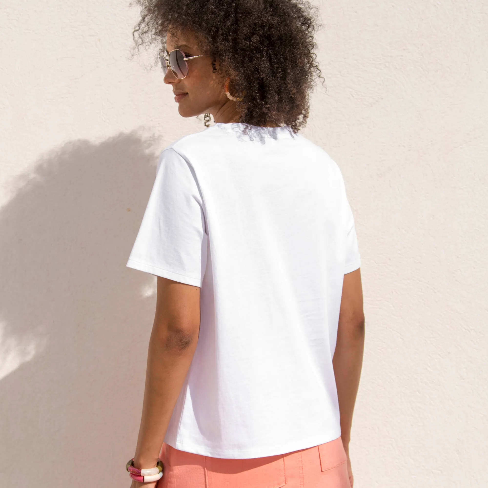 T-Shirt En Topje<Blancheporte Bedrukt T-shirt, loose volume wit / perzik