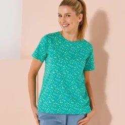 T-Shirt En Topje<Blancheporte Bedrukt T-shirt met korte mouwen muntgroen / ecru