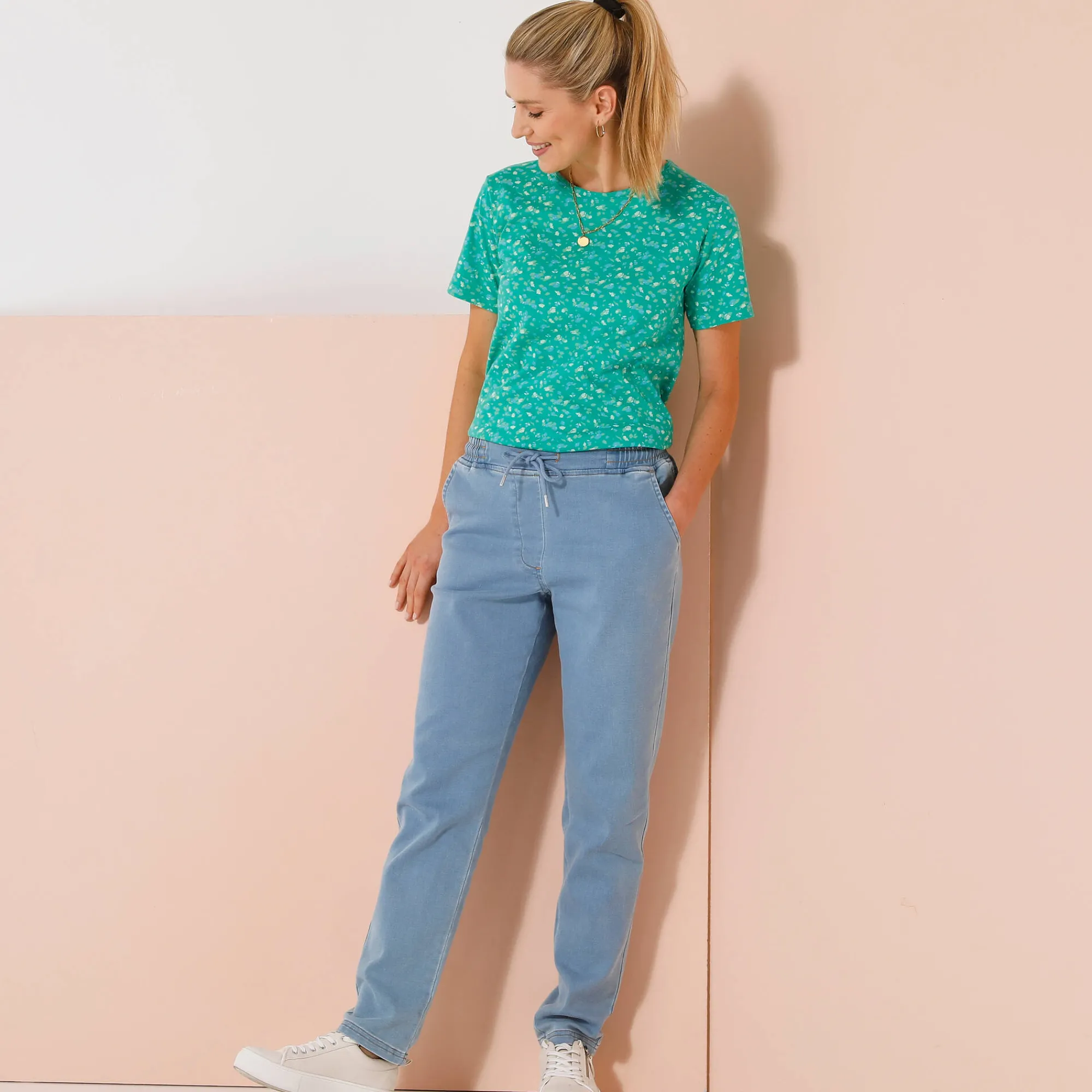 T-Shirt En Topje<Blancheporte Bedrukt T-shirt met korte mouwen muntgroen / ecru