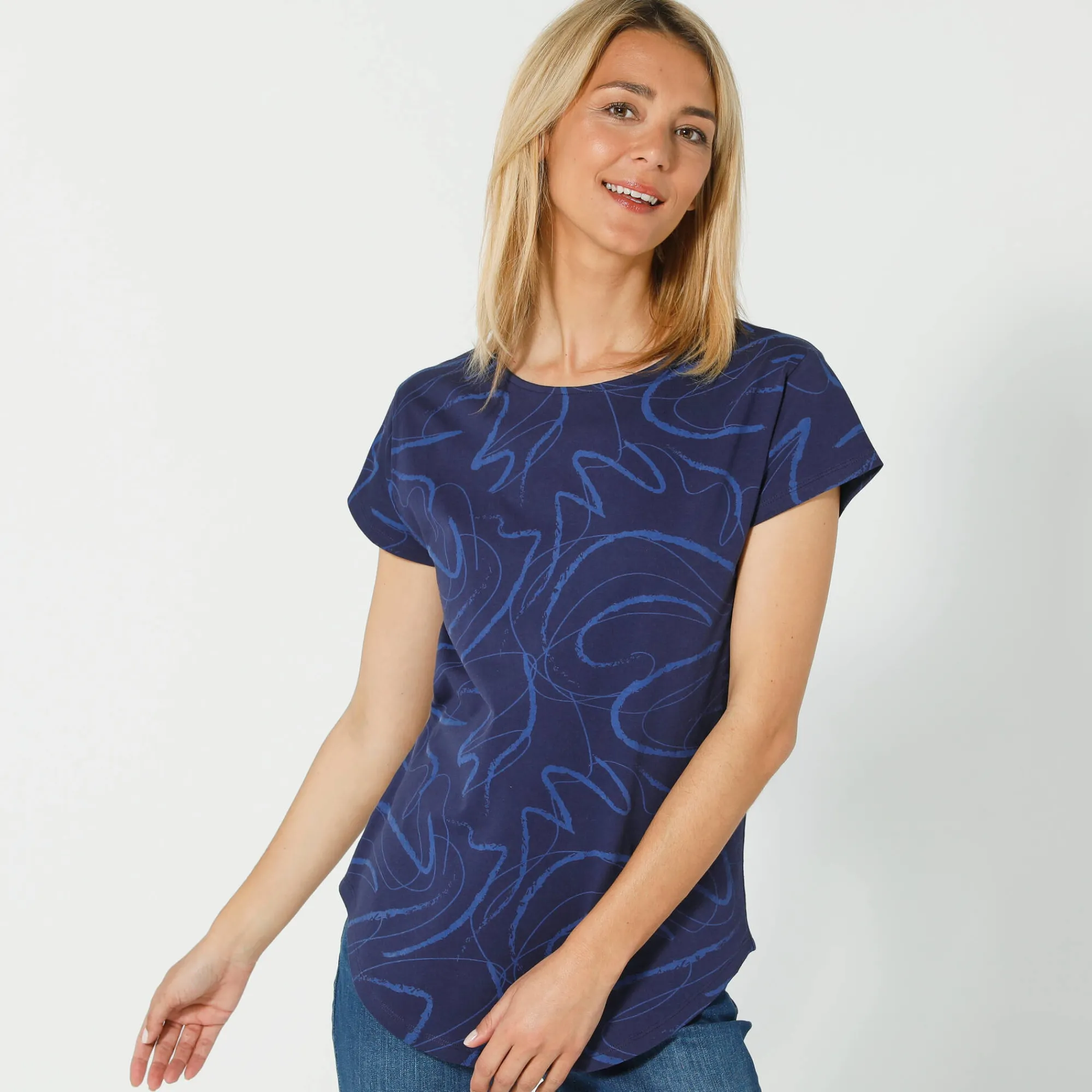 T-Shirt En Topje<Blancheporte Bedrukt T-shirt met korte mouwen marine