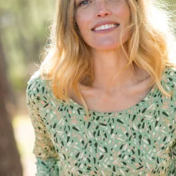 T-Shirt En Topje<Blancheporte Bedrukt T-shirt met lange mouwen in biokatoen(**) groen