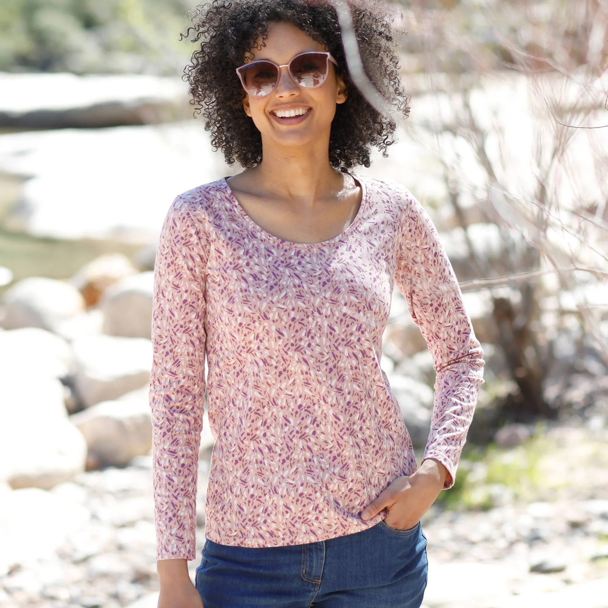 T-Shirt En Topje<Blancheporte Bedrukt T-shirt met lange mouwen in biokatoen(**) roze