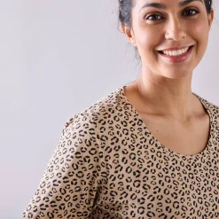 T-Shirt En Topje<Blancheporte Bedrukt T-shirt met ronde hals en korte mouwen beige / zwart