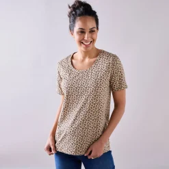 T-Shirt En Topje<Blancheporte Bedrukt T-shirt met ronde hals en korte mouwen beige / zwart