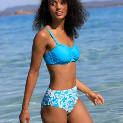 Badmode|Badmode<Blancheporte Bedrukte bikinislip met hoge taille Linao turkoois / ecru