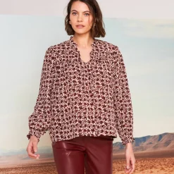Bloes En Tuniek<Blancheporte Bedrukte bloes, details van striklintjes beige / bordeaux