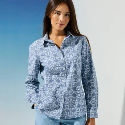 Bloes En Tuniek<Blancheporte Bedrukte bloes in chambray blauw