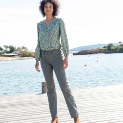 Bloes En Tuniek<Blancheporte Bedrukte bloes in katoen, split aan de hals kaki / ecru