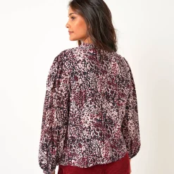 Feestoutfits Dames|Bloes En Tuniek<Blancheporte Bedrukte bloes, lange bloezende mouwen bordeaux / marine