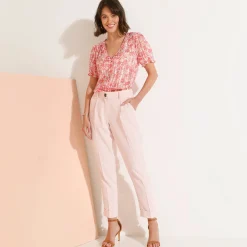 Jurk|Bloes En Tuniek<Blancheporte Bedrukte bloes met knoopsluiting en bloezende mouwen, jacquardvoile roze
