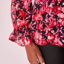 Feestoutfits Dames|Bloes En Tuniek<Blancheporte Bedrukte bloes met officierskraag en strookjes pruim / rood