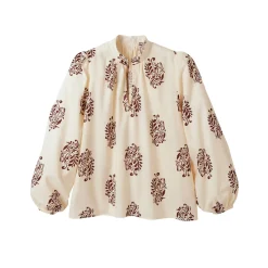 Bloes En Tuniek<Blancheporte Bedrukte bloes met opstaande kraag, bloezende mouwen beige / chocolade