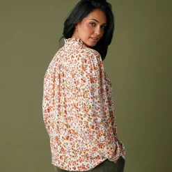 Bloes En Tuniek<Blancheporte Bedrukte bloes met stroken, crepon ecru / honing