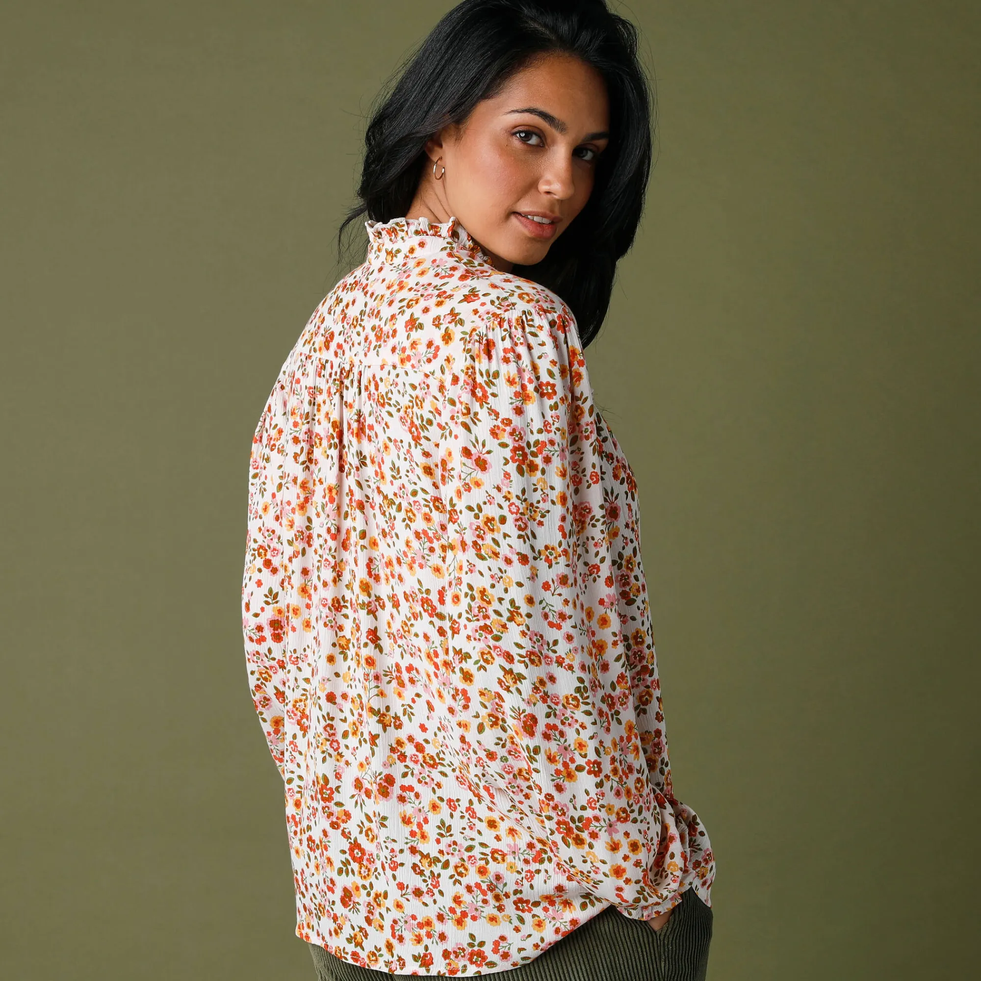 Bloes En Tuniek<Blancheporte Bedrukte bloes met stroken, crepon ecru / honing
