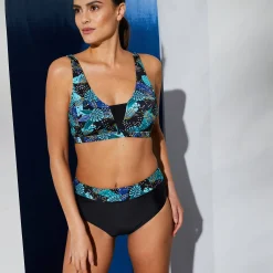 Badmode|Badmode<Blancheporte Bedrukte brassière zonder beugels, post-operatieve PALOMBIA lijn zwart / blauw