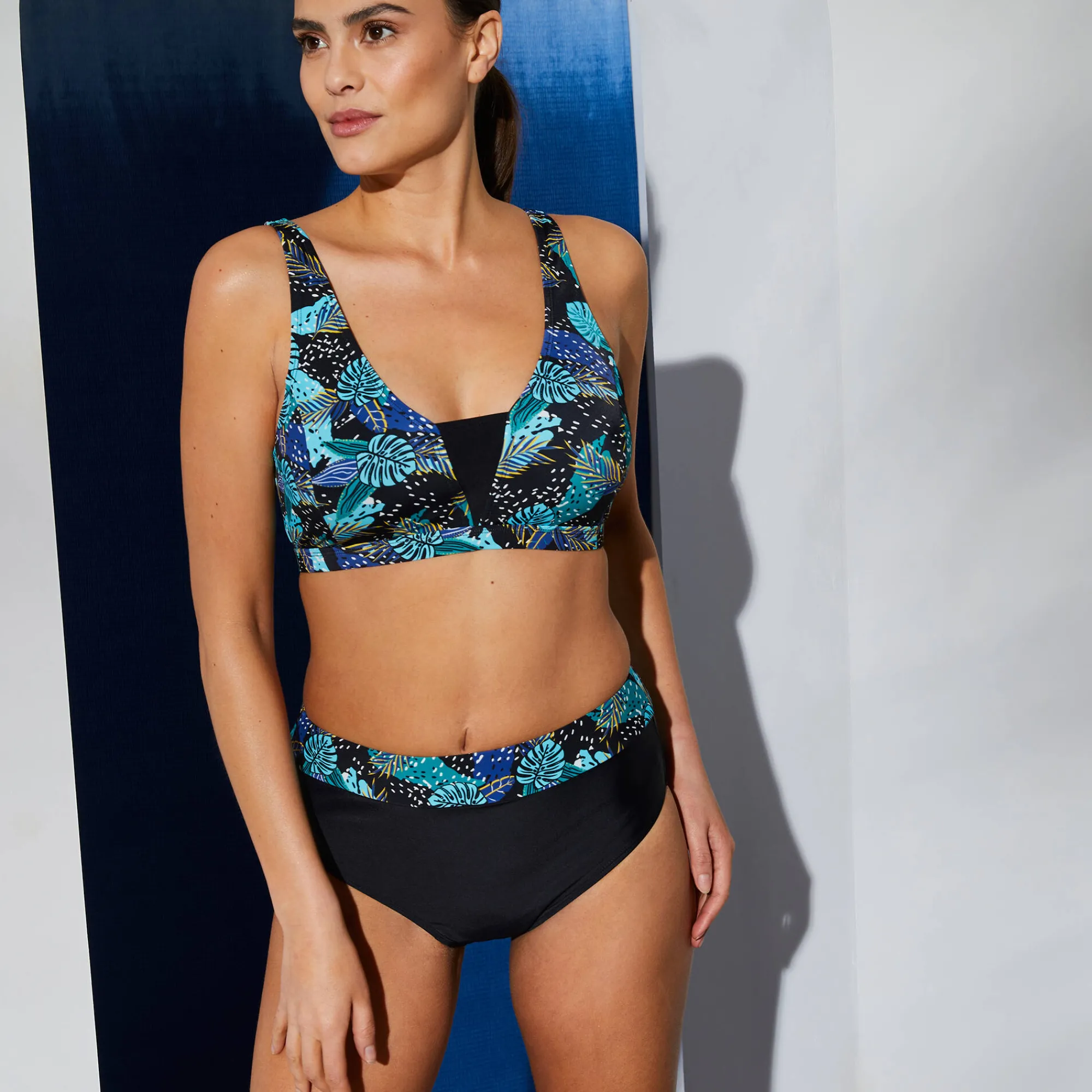 Badmode|Badmode<Blancheporte Bedrukte brassière zonder beugels, post-operatieve PALOMBIA lijn zwart / blauw