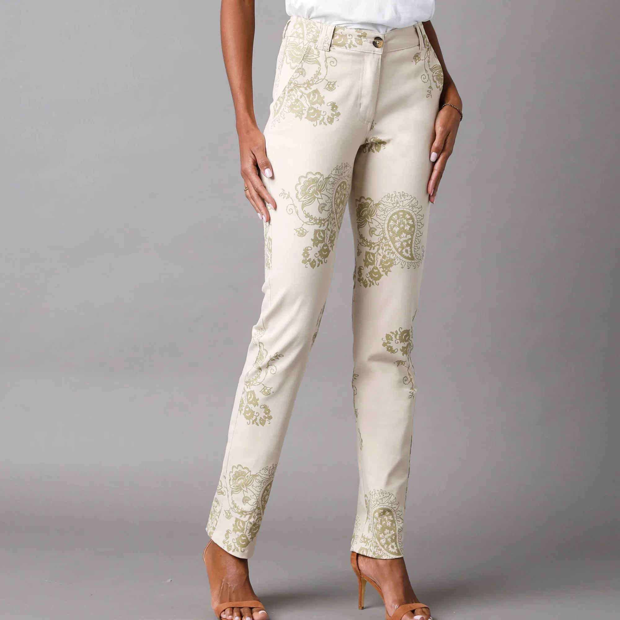 Broek<Blancheporte Bedrukte broek met kasjmiermotief beige