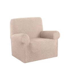 Zitbankhoes<Blancheporte Bedrukte en gewafelde bi-rekbare hoes voor fauteuil en zitbank beige