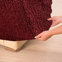 Zitbankhoes<Blancheporte Bedrukte en gewafelde bi-rekbare hoes voor fauteuil en zitbank bordeaux