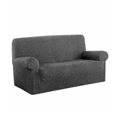 Zitbankhoes<Blancheporte Bedrukte en gewafelde bi-rekbare hoes voor fauteuil en zitbank grijs
